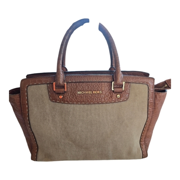 Vintage Michael Kors Canvas and Leather Handbag Gold Hardware Medium - Picture 3 of 16